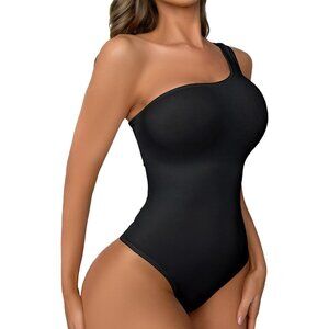 Women One Shoulder Tummy Control Shapewear Seamless Thong Body Shaper